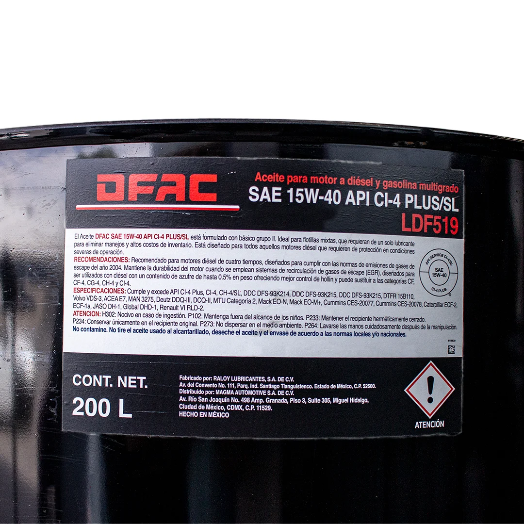 [DFP12519] ACEITE MOTOR DIESEL SAE 15W40 CI-4 PLUS T-200